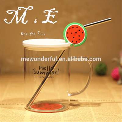 Factory supply fashionable fruit juice glass cup with flower decal China wholesale