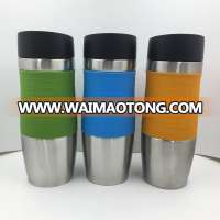 EMSA double wall stainless steel vacuum mug, thermal mug, travel mug with silicone in the middle